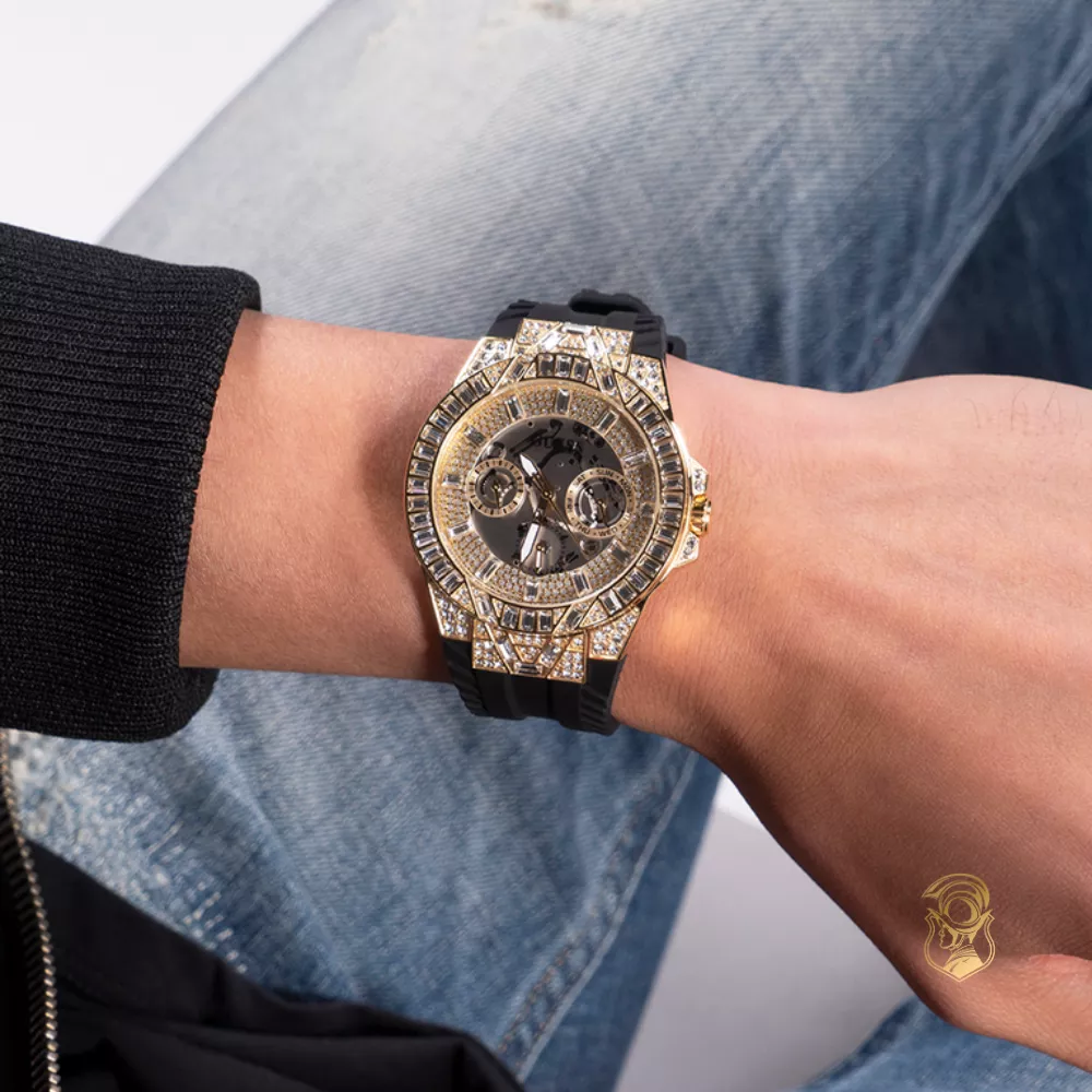 Guess Mens Black Gold Tone Multi-function Watch 44mm