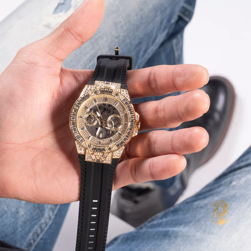 Guess Mens Black Gold Tone Multi-function Watch 44mm