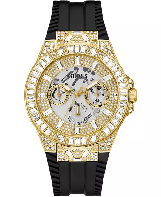 Guess Mens Black Gold Tone Multi-function Watch 44mm