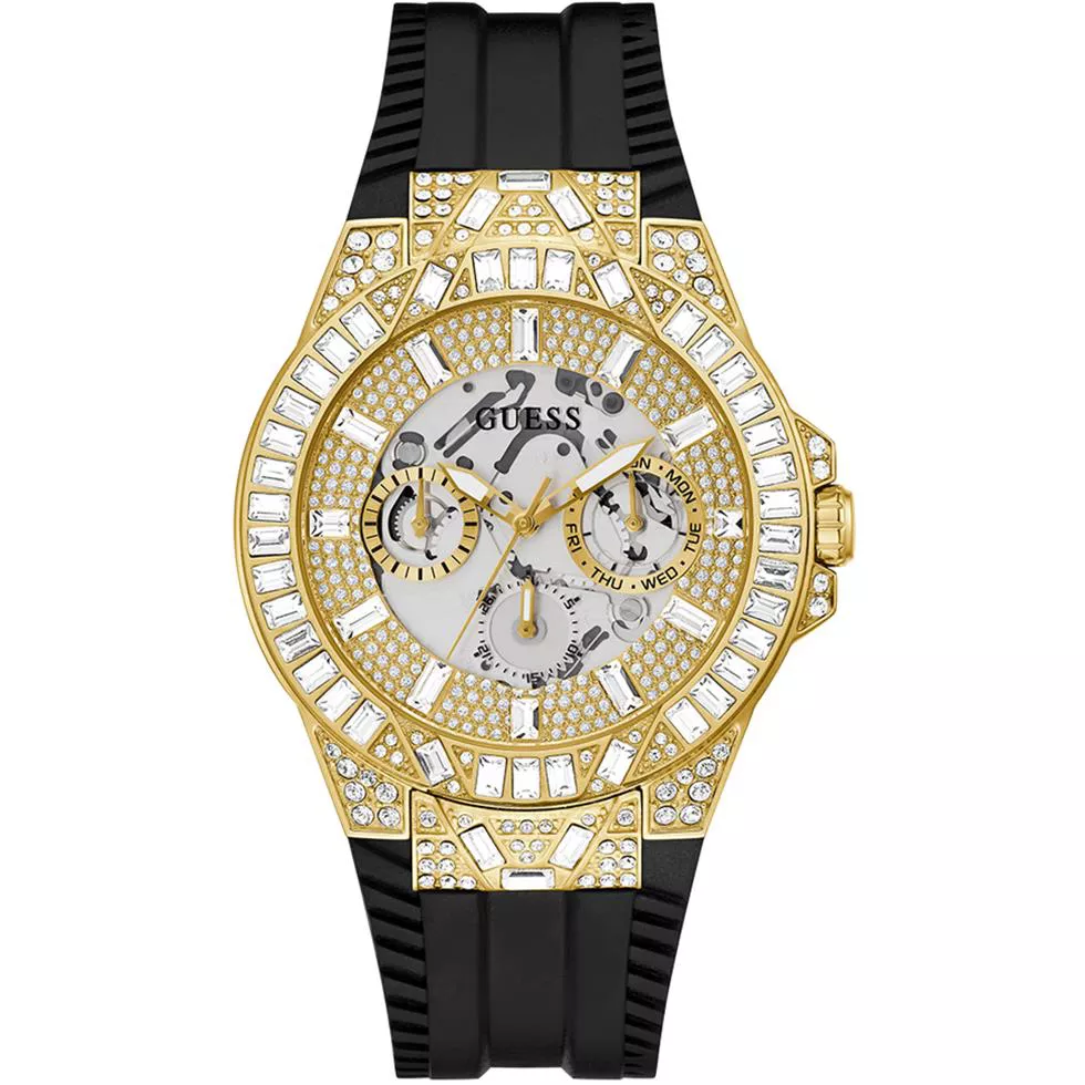 Guess Mens Black Gold Tone Multi-function Watch 44mm