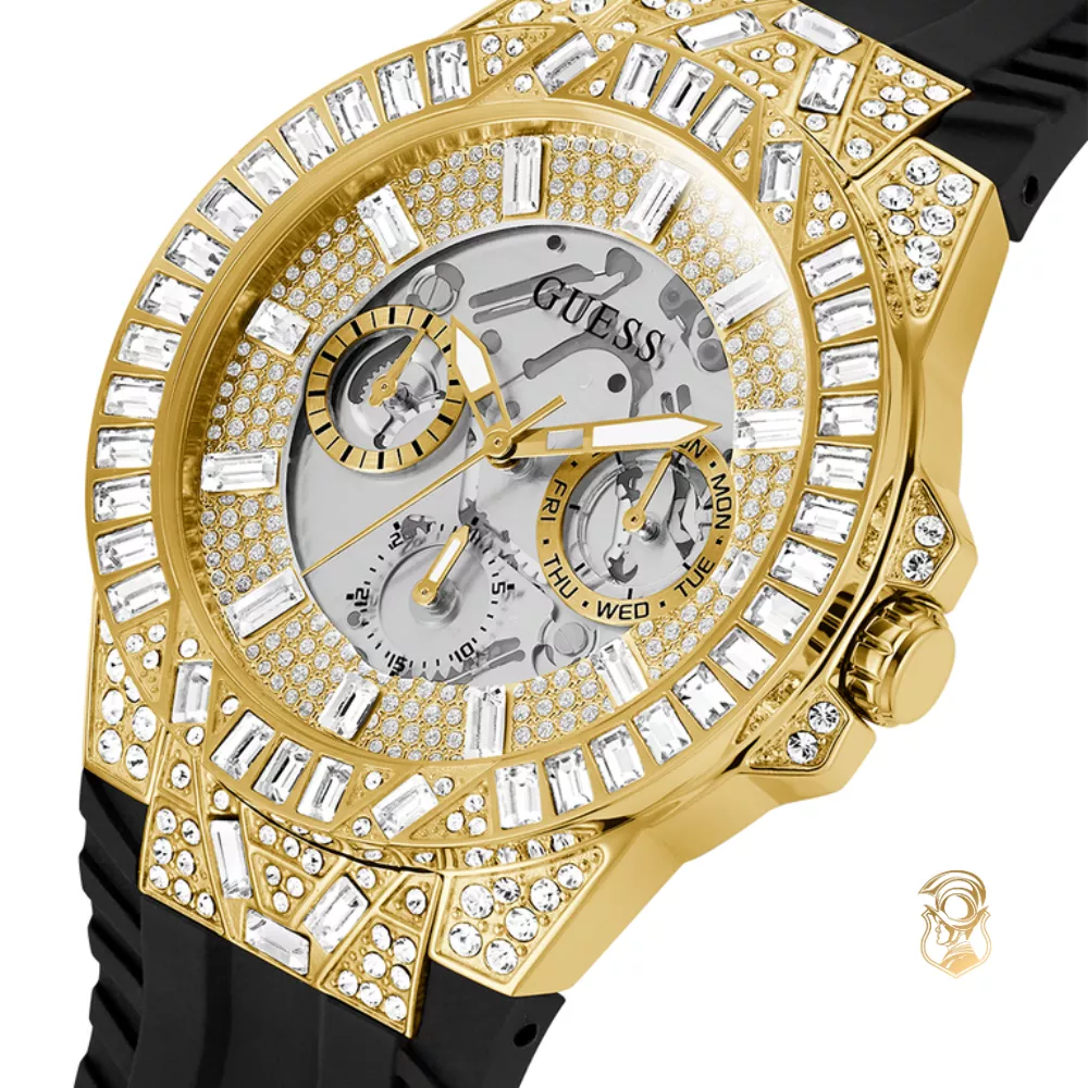 Guess Mens Black Gold Tone Multi-function Watch 44mm