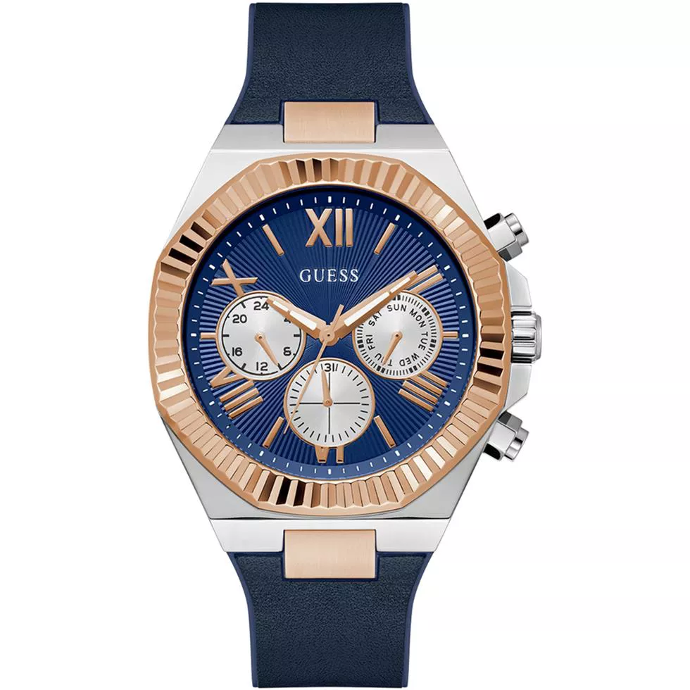 Guess Mens Blue 2-Tone Multi-function Watch 44mm