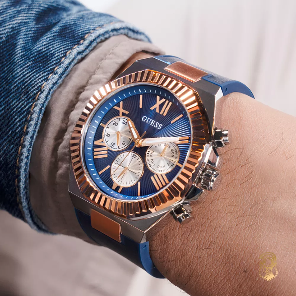 Guess Mens Blue 2-Tone Multi-function Watch 44mm