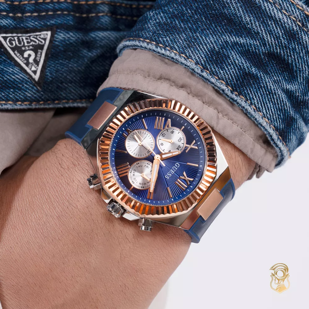 Guess Mens Blue 2-Tone Multi-function Watch 44mm