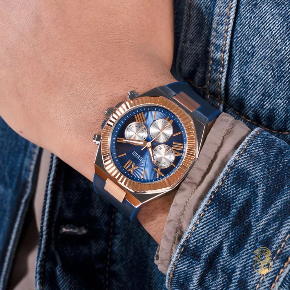 Guess Mens Blue 2-Tone Multi-function Watch 44mm