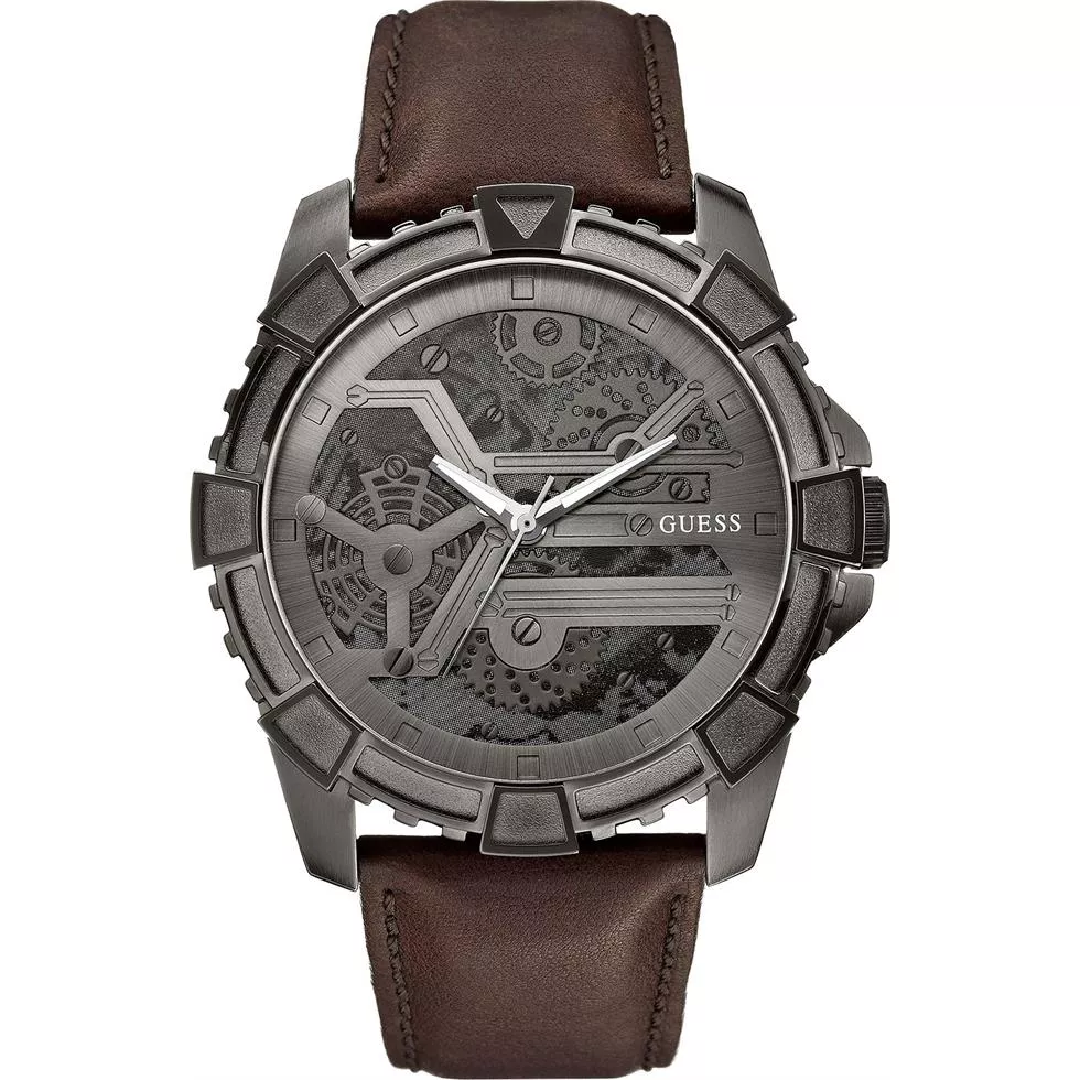 GUESS Dynamic Brown Leather Men's Watch 49mm