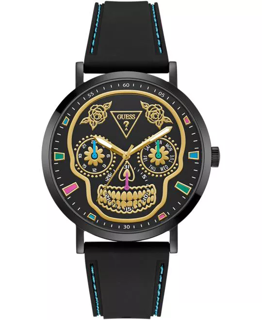Guess Mens Day Of The Dead Black Multi-function Watch 44mm
