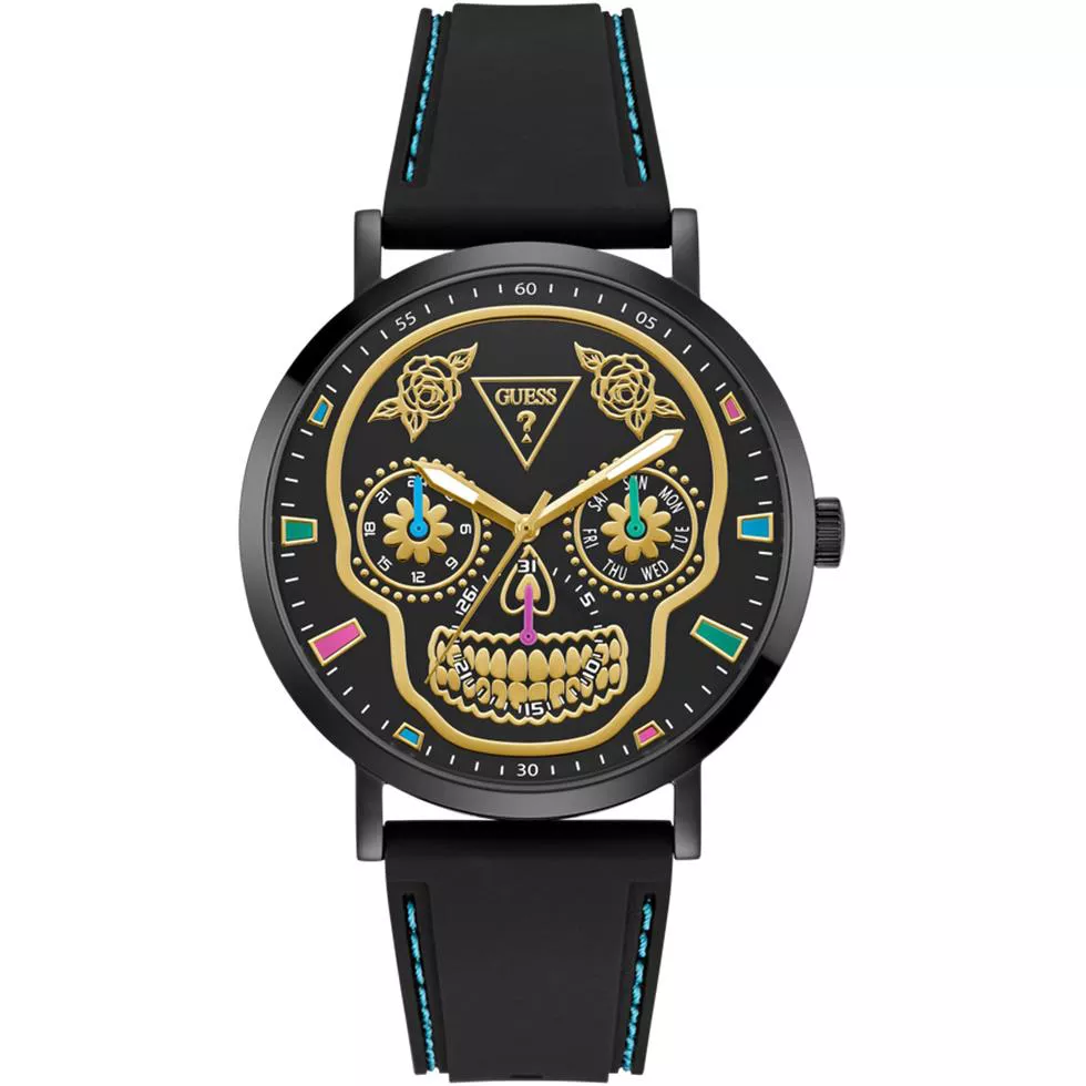 Guess Mens Day Of The Dead Black Multi-function Watch 44mm
