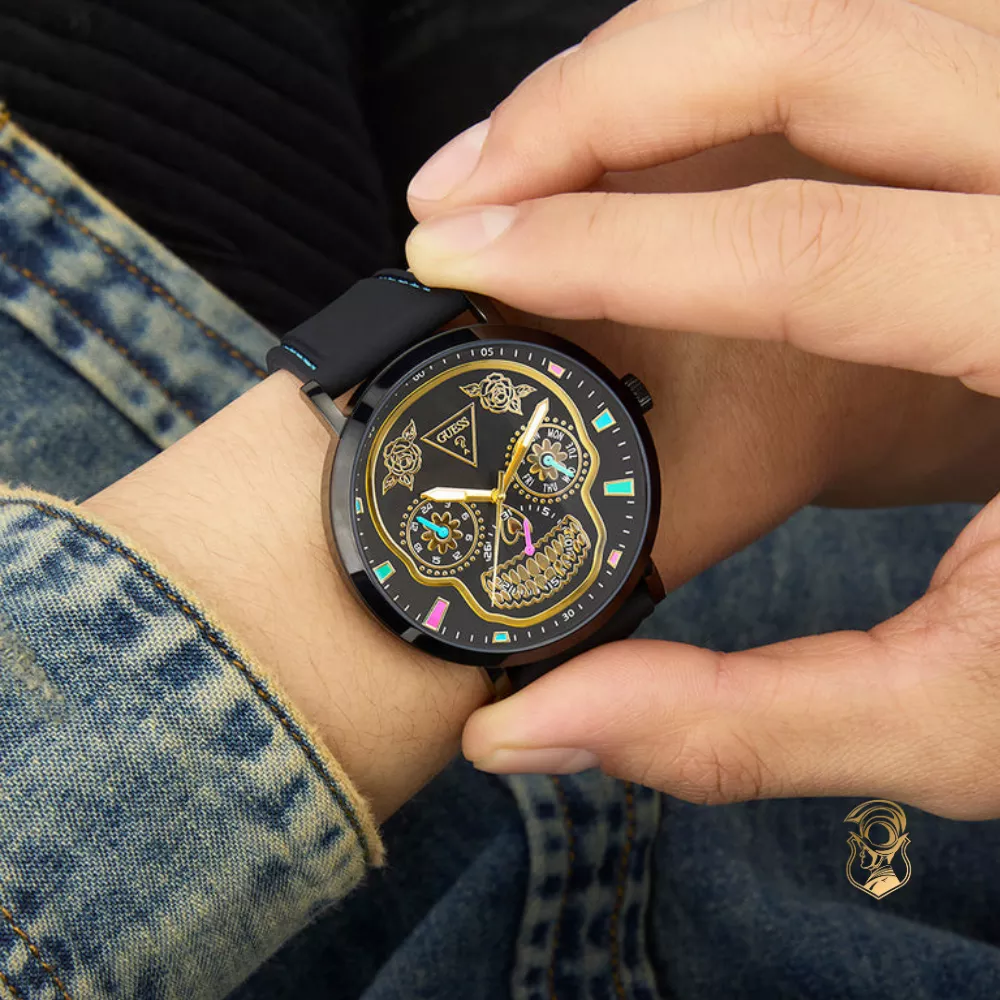 Guess Mens Day Of The Dead Black Multi-function Watch 44mm
