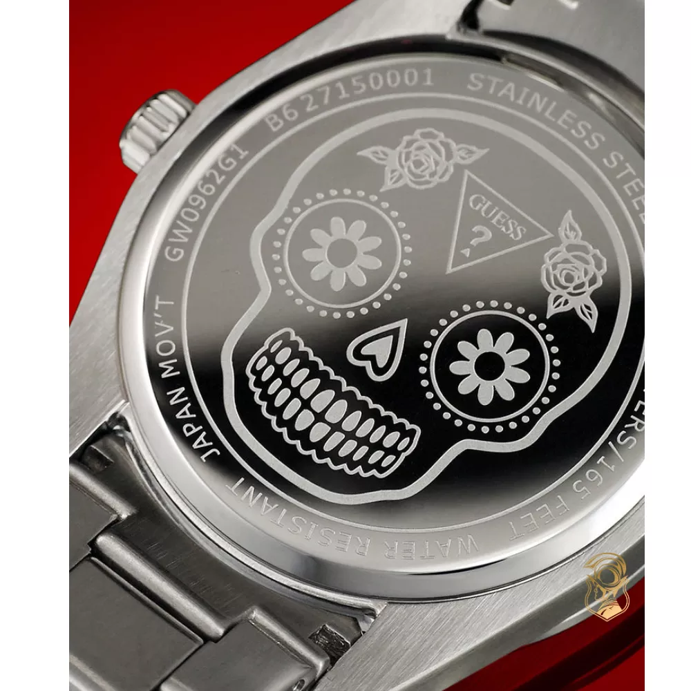 Guess Mens Day Of The Dead Silver Tone Multi-function Watch 42mm