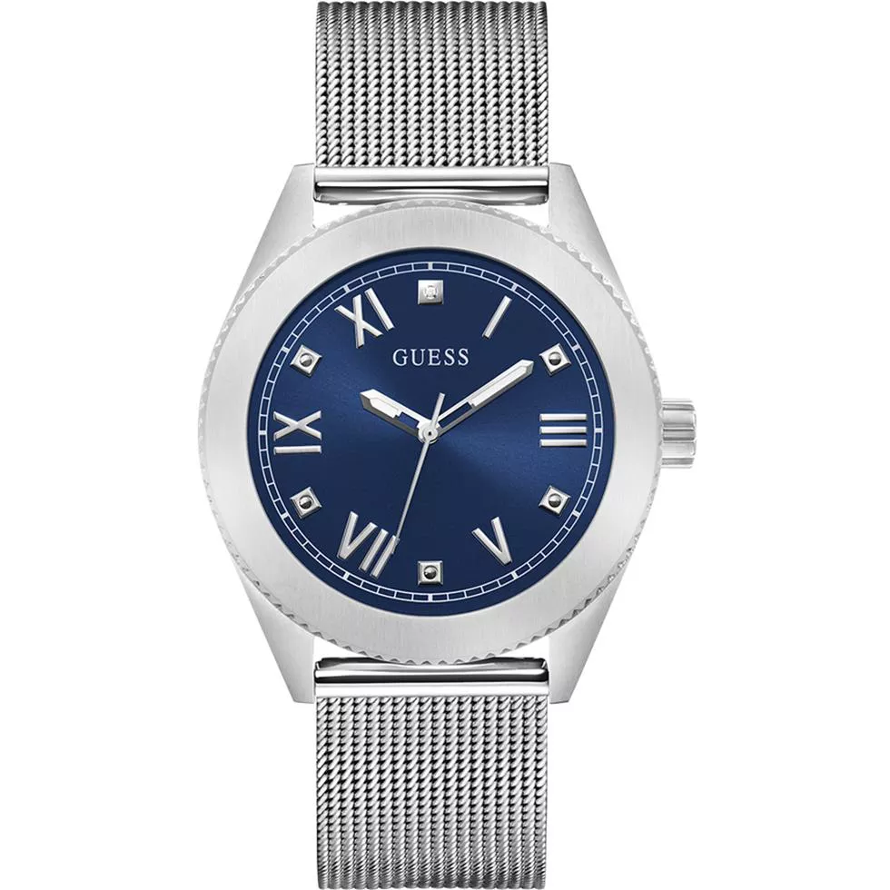 Guess Mens Silver Tone Analog Watch 44MM