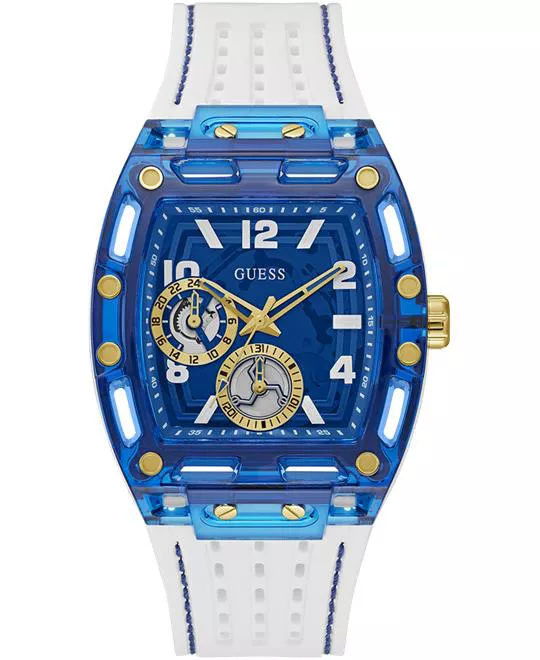 Guess Mens White Blue Multi-function Watch 41.5mm
