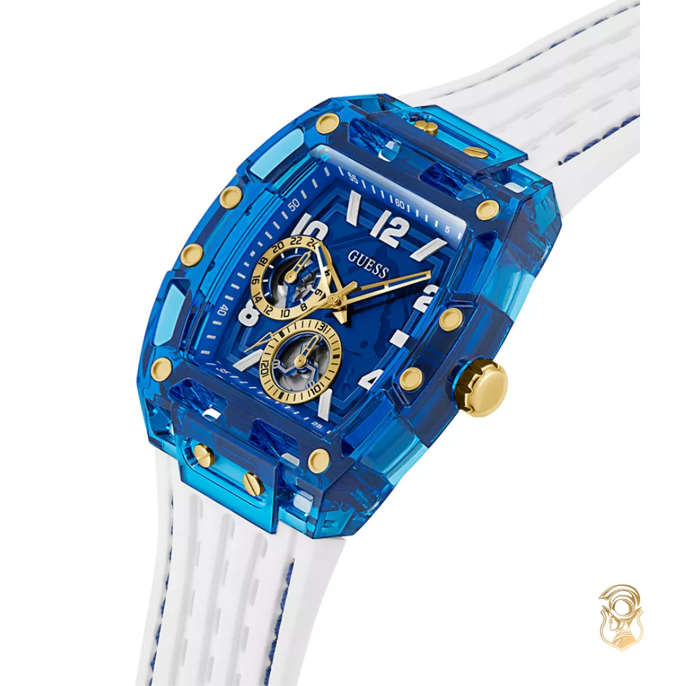 Guess Mens White Blue Multi-function Watch 41.5mm