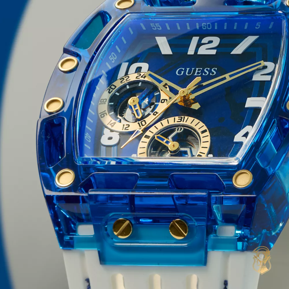 Guess Mens White Blue Multi-function Watch 41.5mm