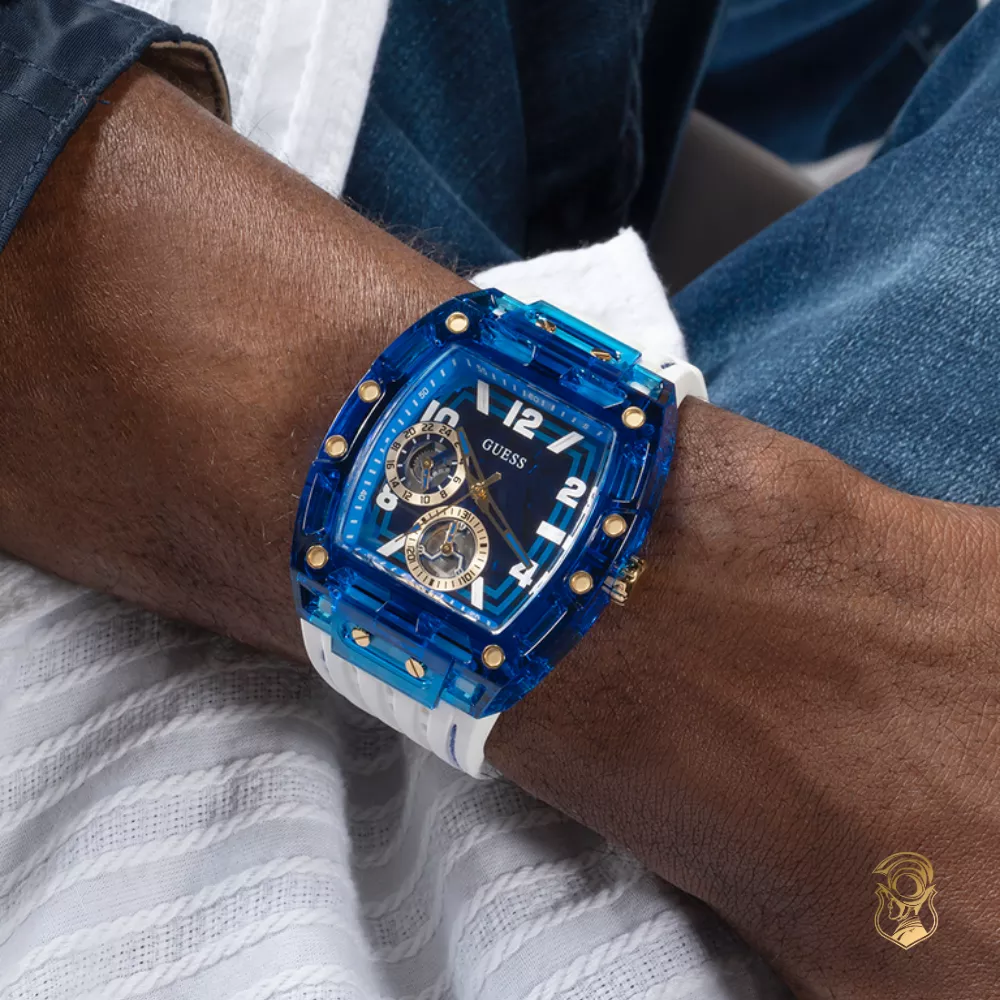 Guess Mens White Blue Multi-function Watch 41.5mm