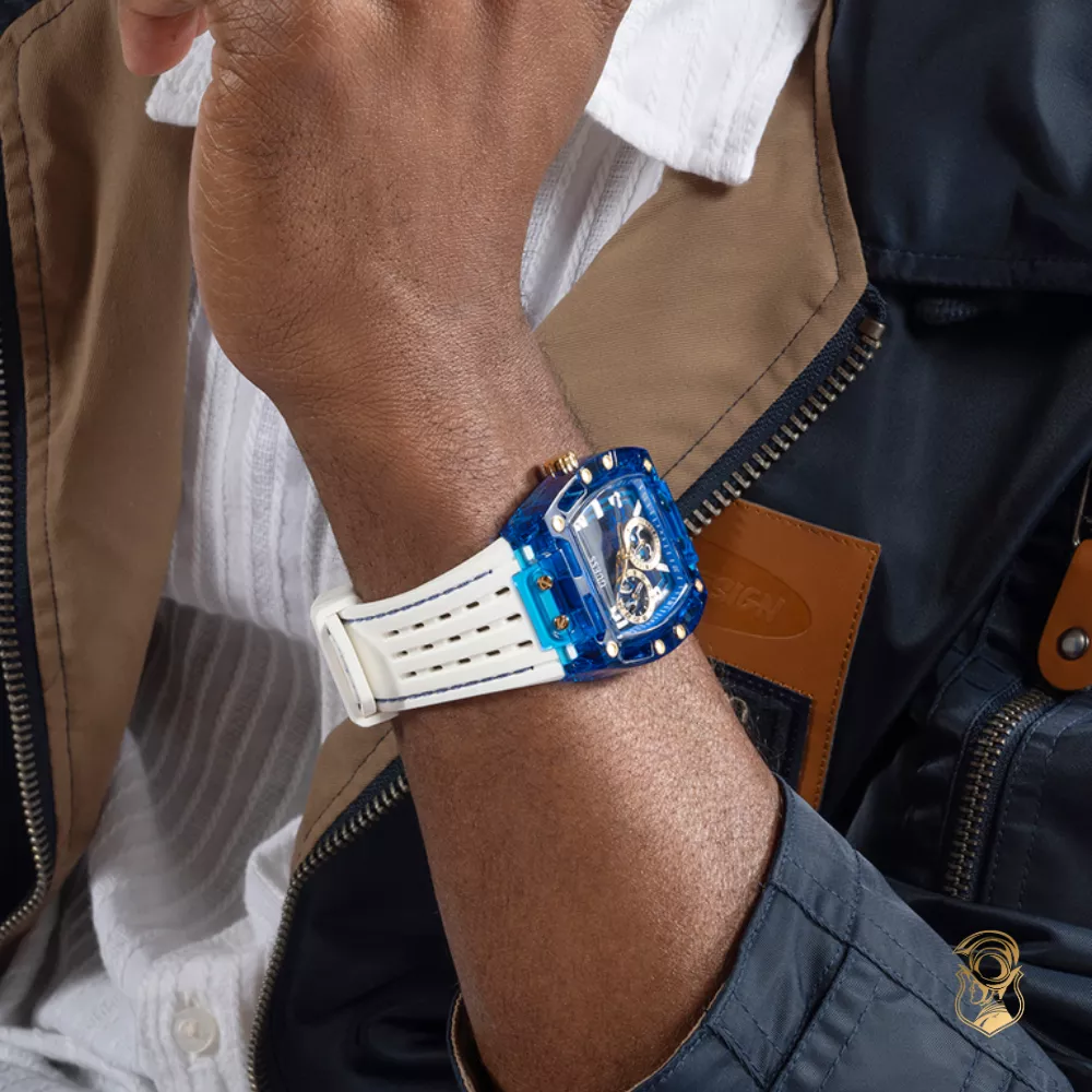 Guess Mens White Blue Multi-function Watch 41.5mm