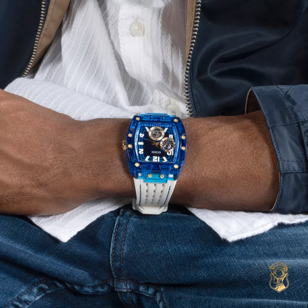 Guess Mens White Blue Multi-function Watch 41.5mm