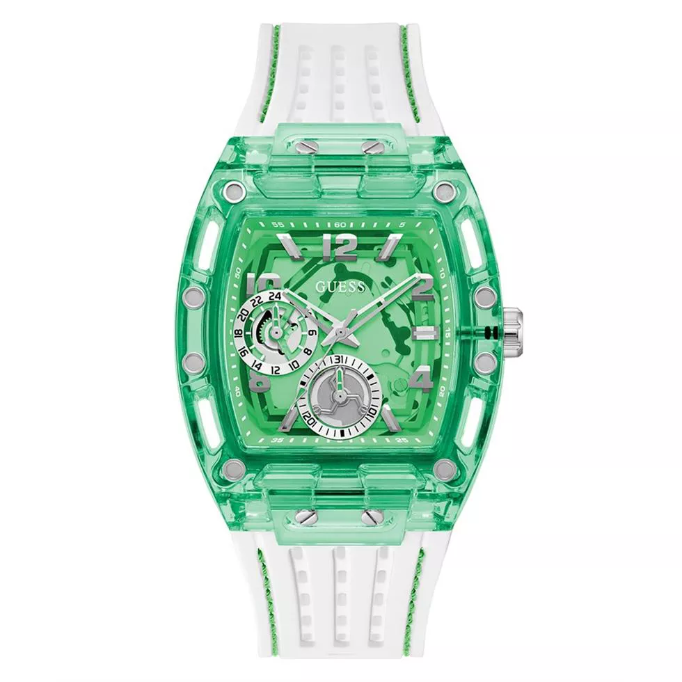 Guess Mens White Green Multi-function Watch 42mm