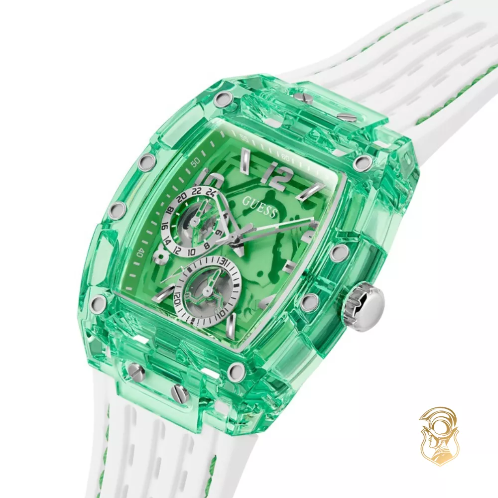Guess Mens White Green Multi-function Watch 42mm