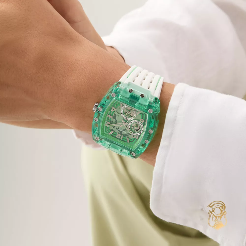 Guess Mens White Green Multi-function Watch 42mm