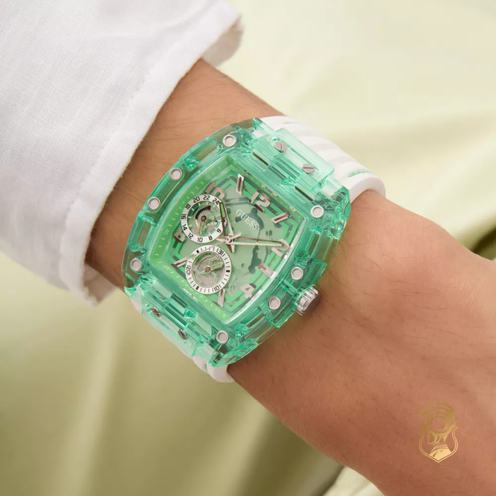 Guess Mens White Green Multi-function Watch 42mm