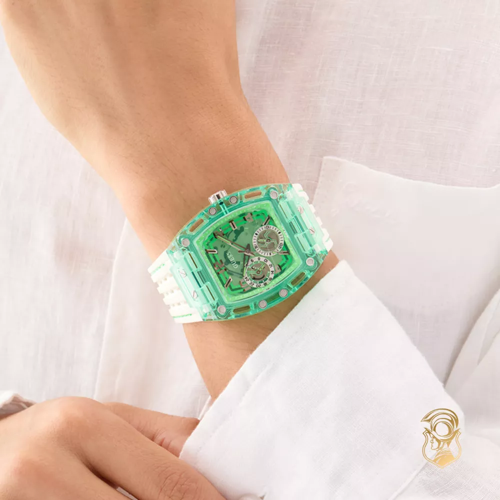 Guess Mens White Green Multi-function Watch 42mm