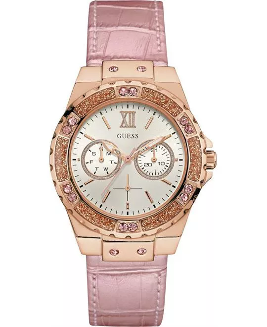 GUESS Metallic Pink Leather Strap Watch 39mm 