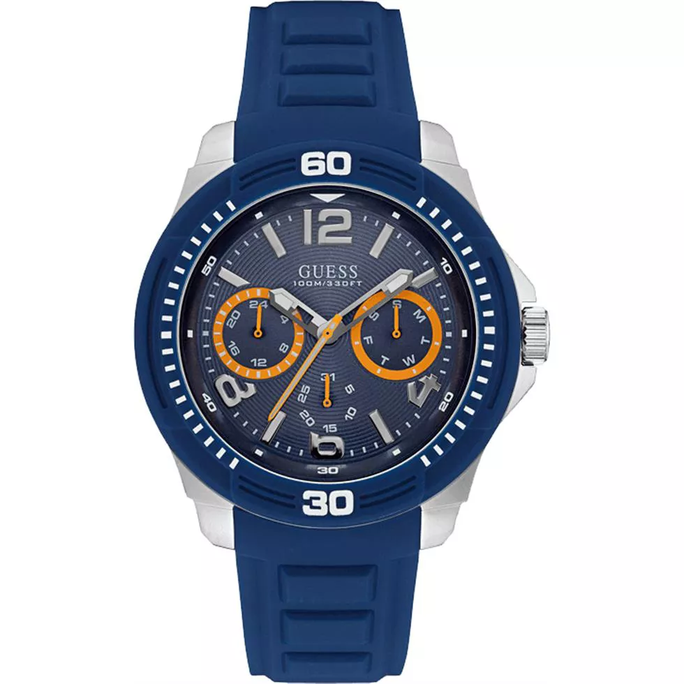 GUESS Multifunction Blue Silicone Men's Watch 46mm 