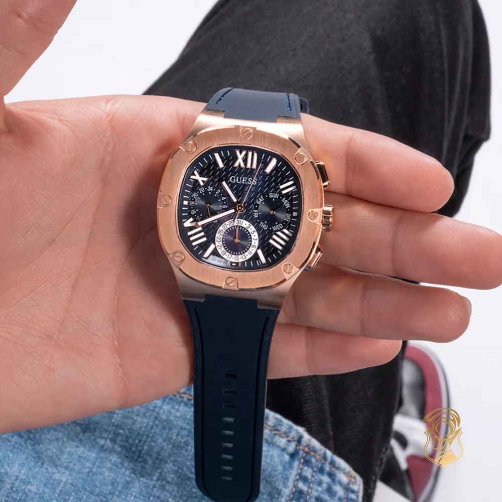 Guess Navy Rose Gold Tone Multi-function Watch 42mm