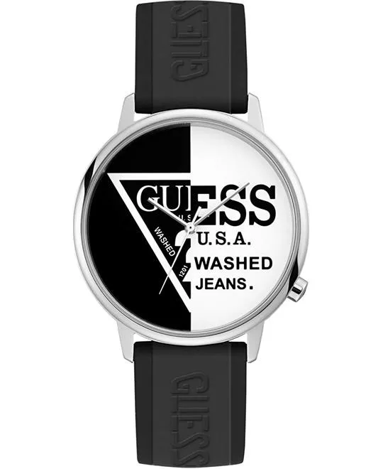 Guess Originals Silver-Tone and Black Logo Watch 42mm