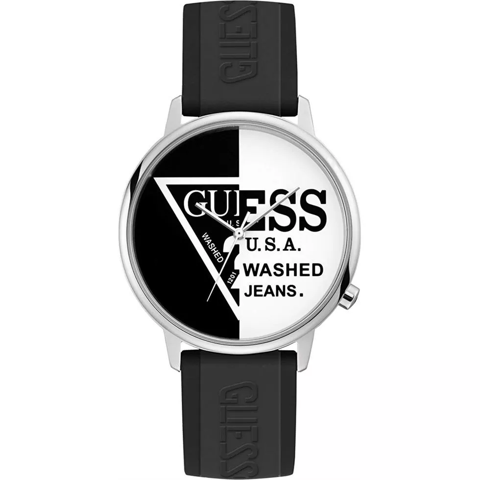 Guess Originals Silver-Tone and Black Logo Watch 42mm