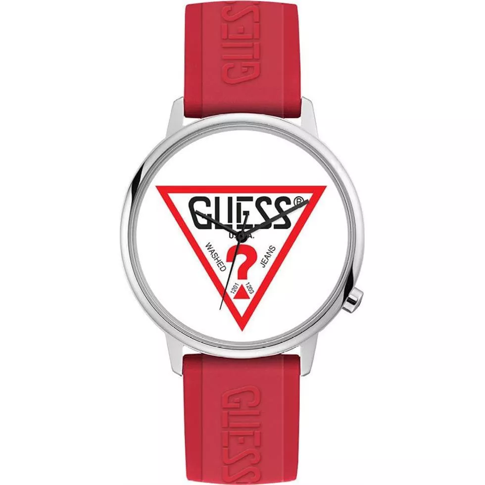 Guess Originals Silver-Tone and Red Logo Watch 42mm