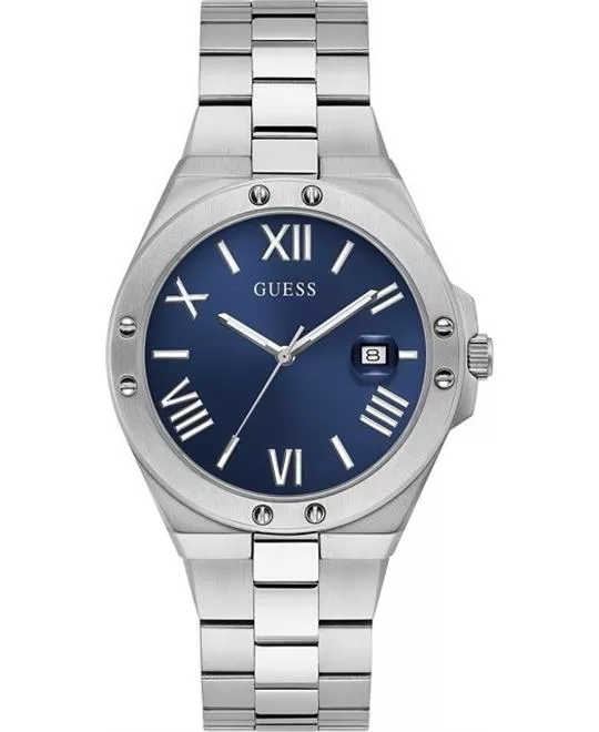 Guess Perspective Silver-Tone and Blue Watch 41MM