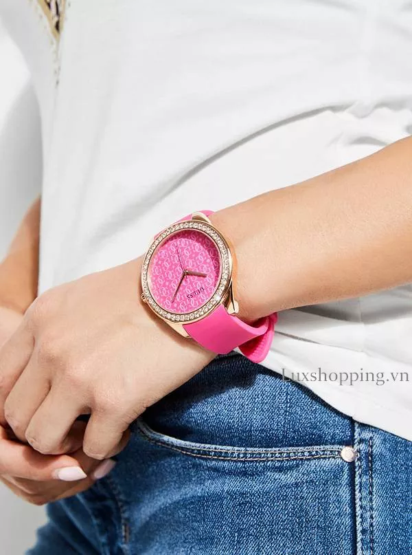Guess Pink Silicone Analog Watch 45mm