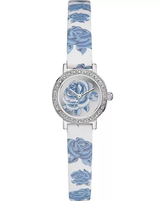 GUESS Pretty Floral White Blue and Silver Watch 22.5mm