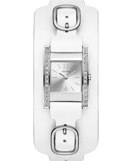 Guess Rectangular Silver-Tone And White Cuff Watch 25mm
