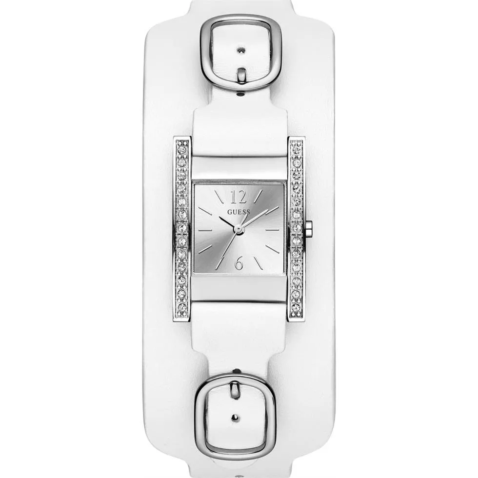 Guess Rectangular Silver-Tone And White Cuff Watch 25mm