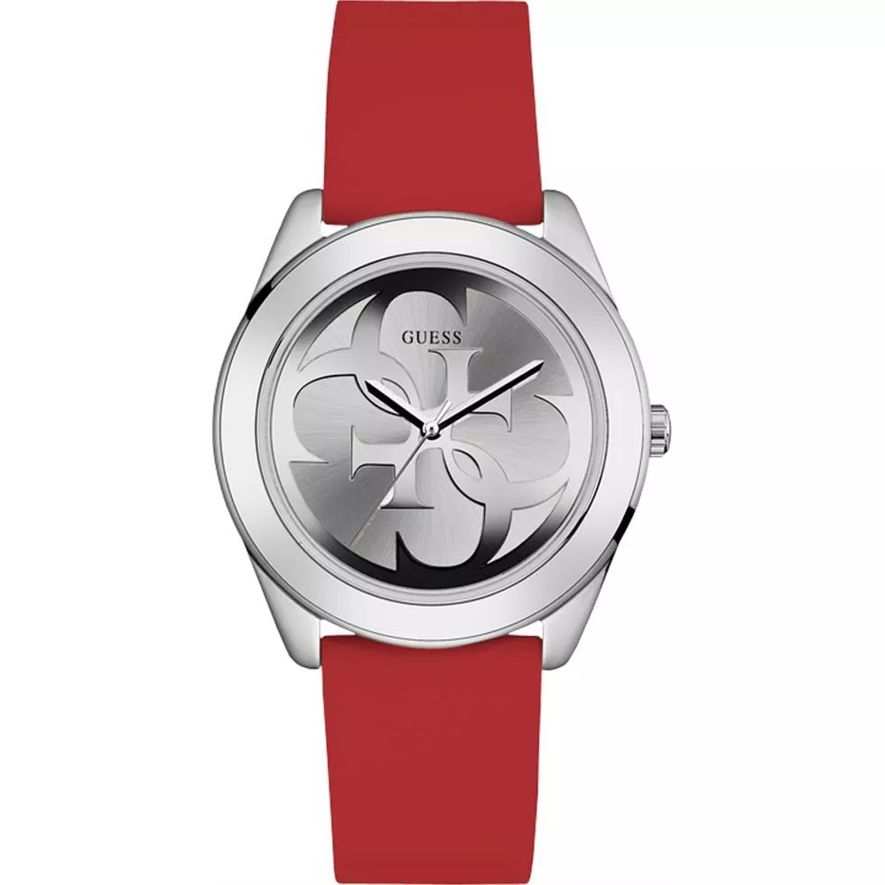 GUESS RED AND SILVER-TONE LOGO WATCH 40MM