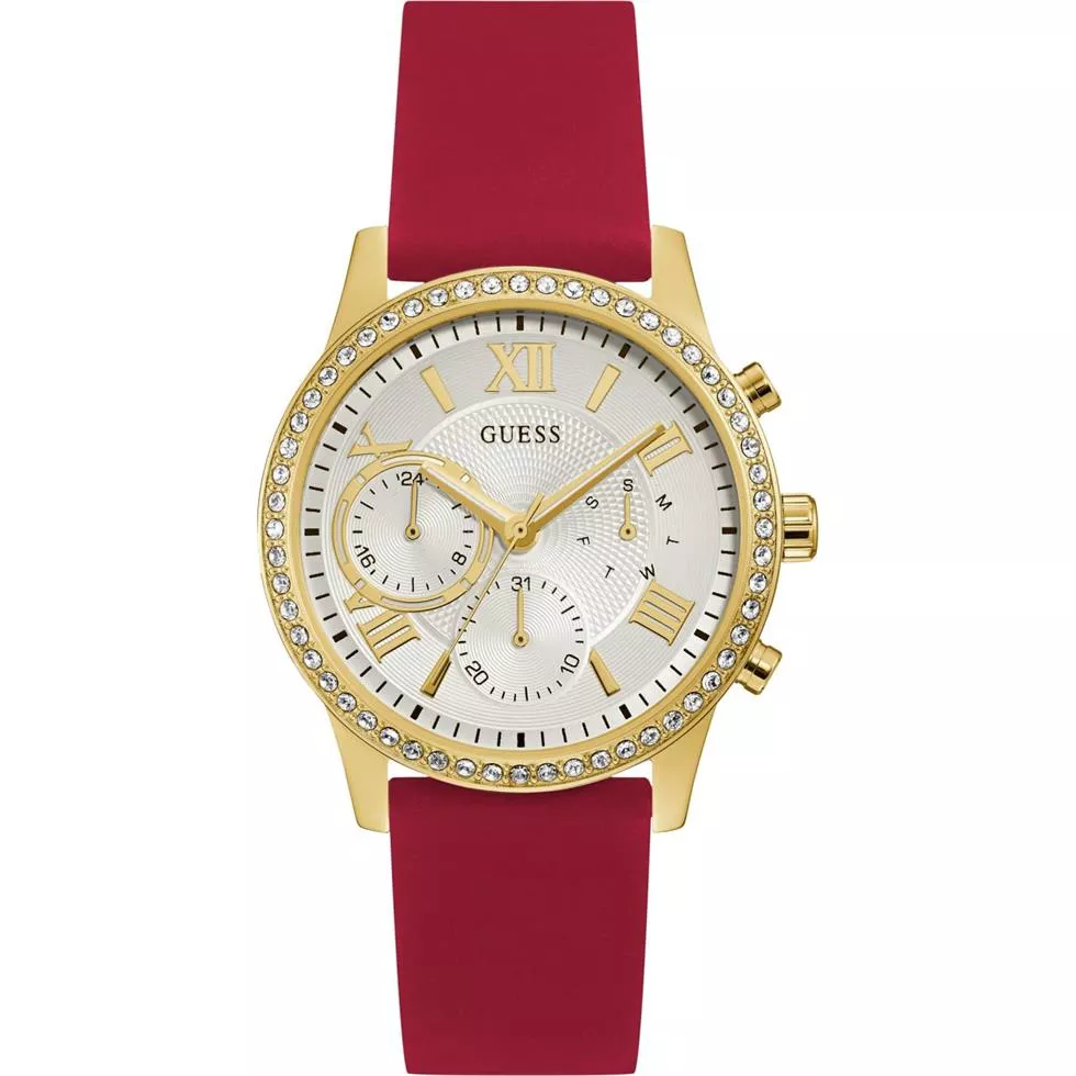 Guess Red Rhinestone Multifunction Watch 40mm