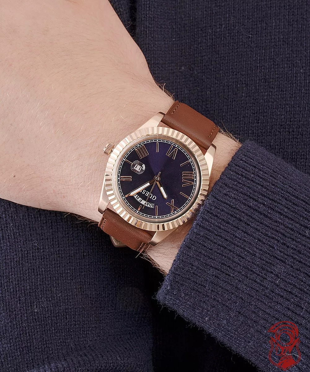 Guess Rose Gold-Tone and Blue Watch 42MM