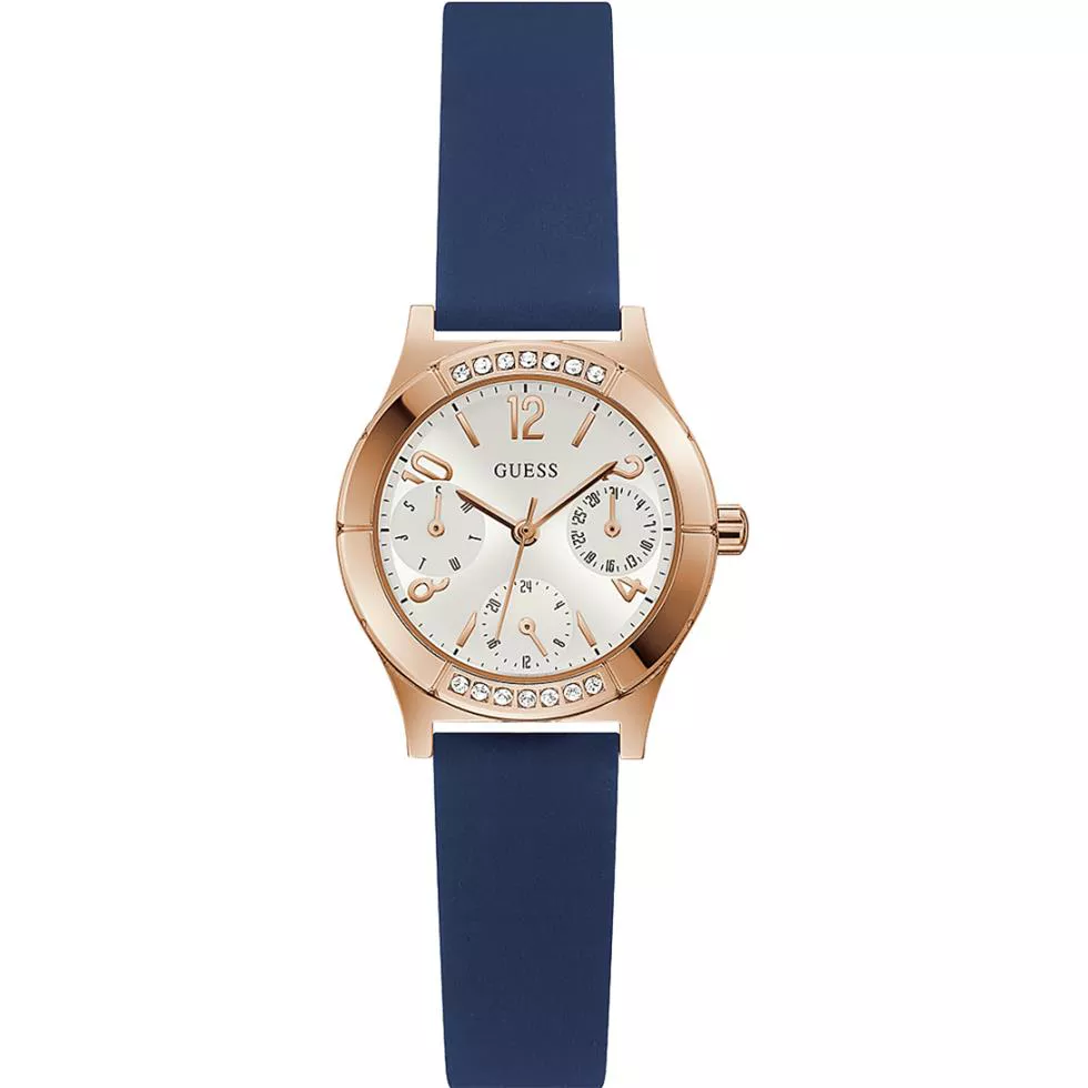 Guess GW0451L2 Rose Gold Tone Case Blue Silicone Watch 29mm   