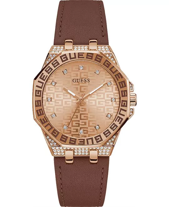 Guess Rose Gold Tone Case Brown Watch 38mm