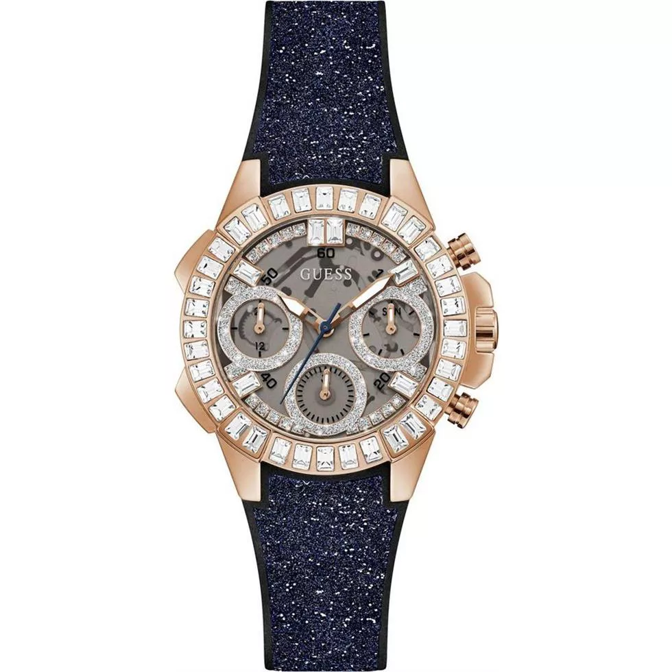 Guess Rose Gold Tone Case Navy Silicone Watch 36mm
