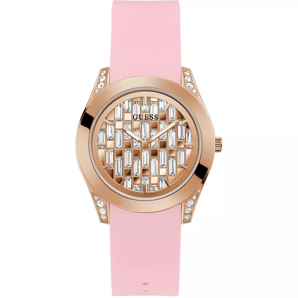 Guess Baguette Pink Silicone Watch 39mm