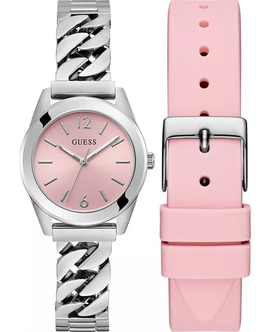 Guess Silver Tone Analog Box Set Watch 32mm