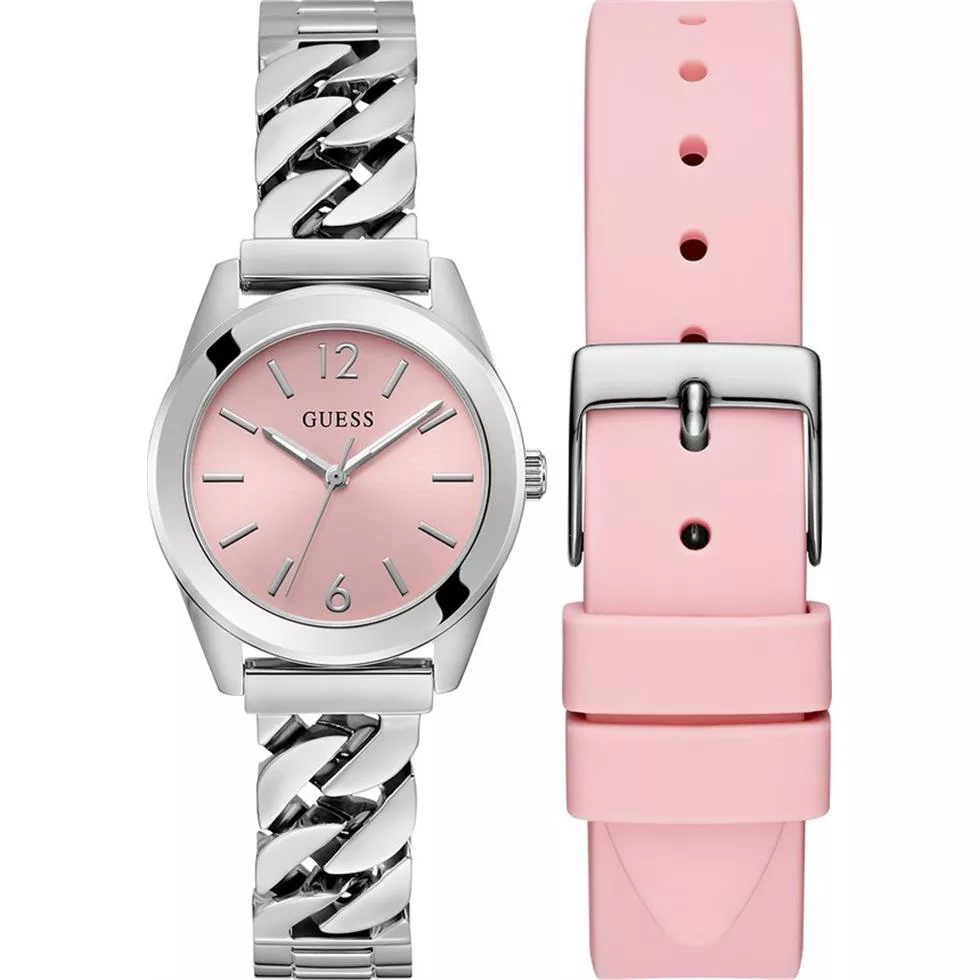 Guess Silver Tone Analog Box Set Watch 32mm