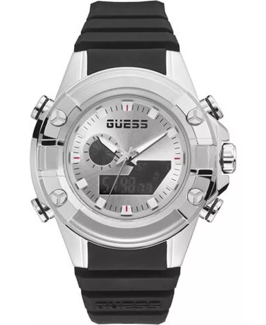 Guess Silver-Tone and Black Digital Watch 47MM