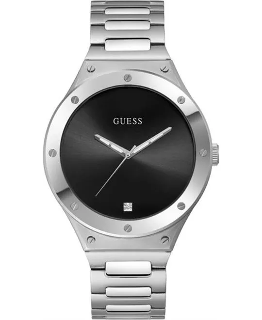Guess Silver-Tone and Black Watch 44MM