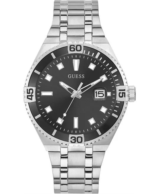 Guess Silver-Tone and Black Watch 45MM
