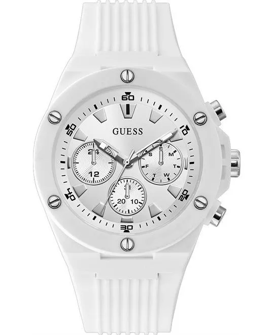 Guess Silver-Tone and White Silicone Watch 46MM